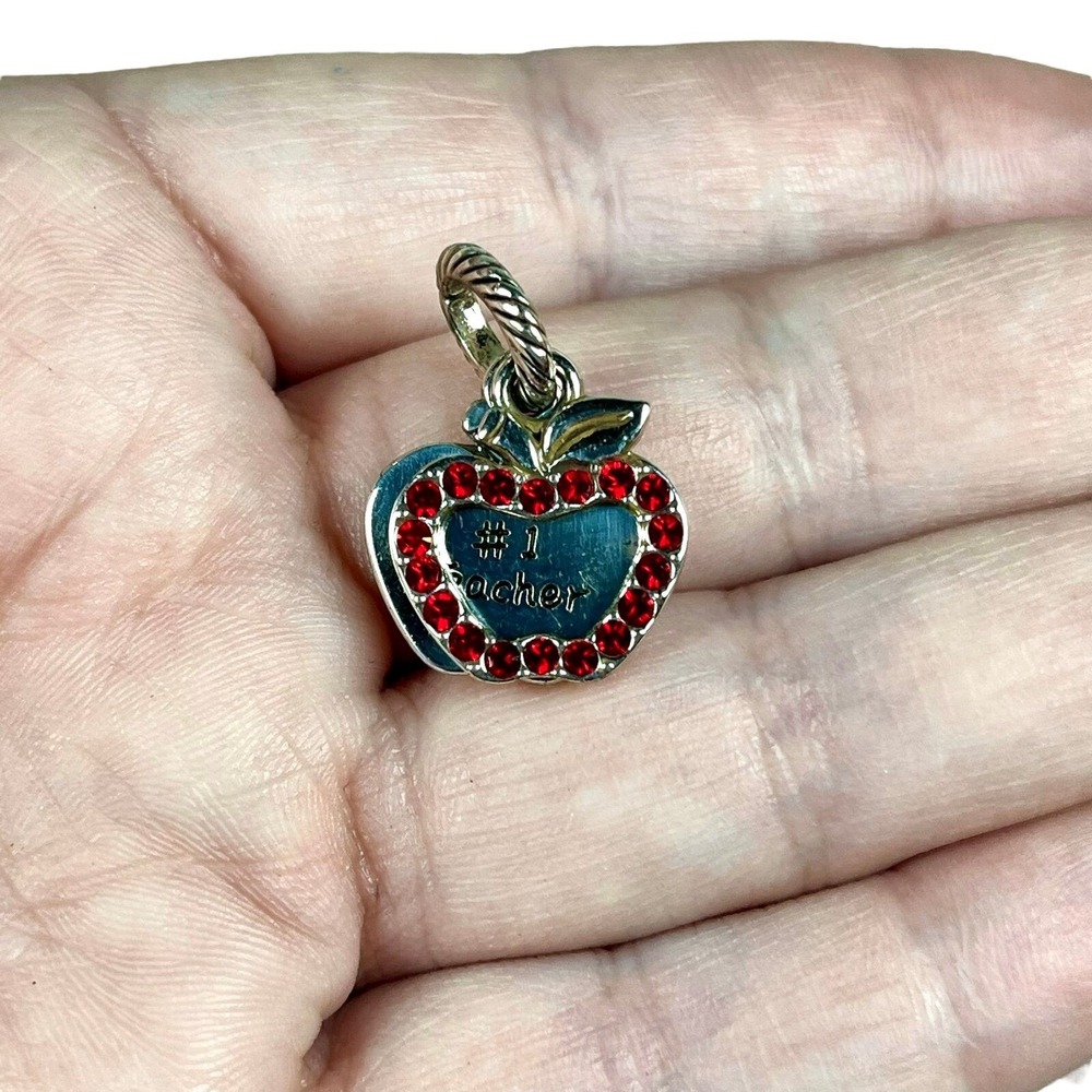 Brighton‎ Silver Tone Apple #1 Teacher Red Rhinestone Charm Retired Jewelry